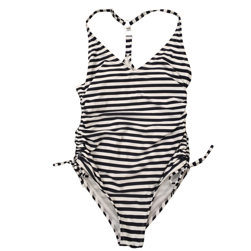 Palisades Beach Club Womens Striped One Piece Swimsuit Navy White Medium PB11‎